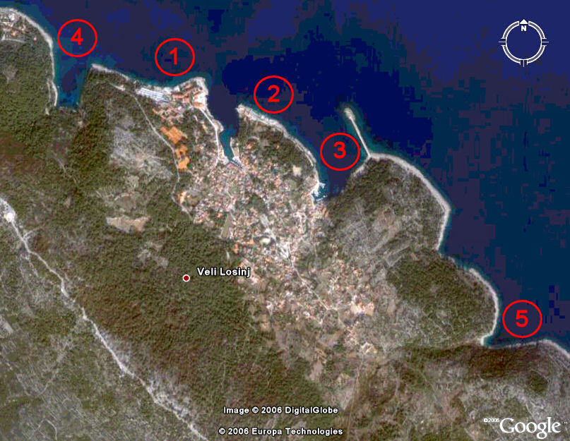 �bersichtskarte der Str�nde um Veli Losinj